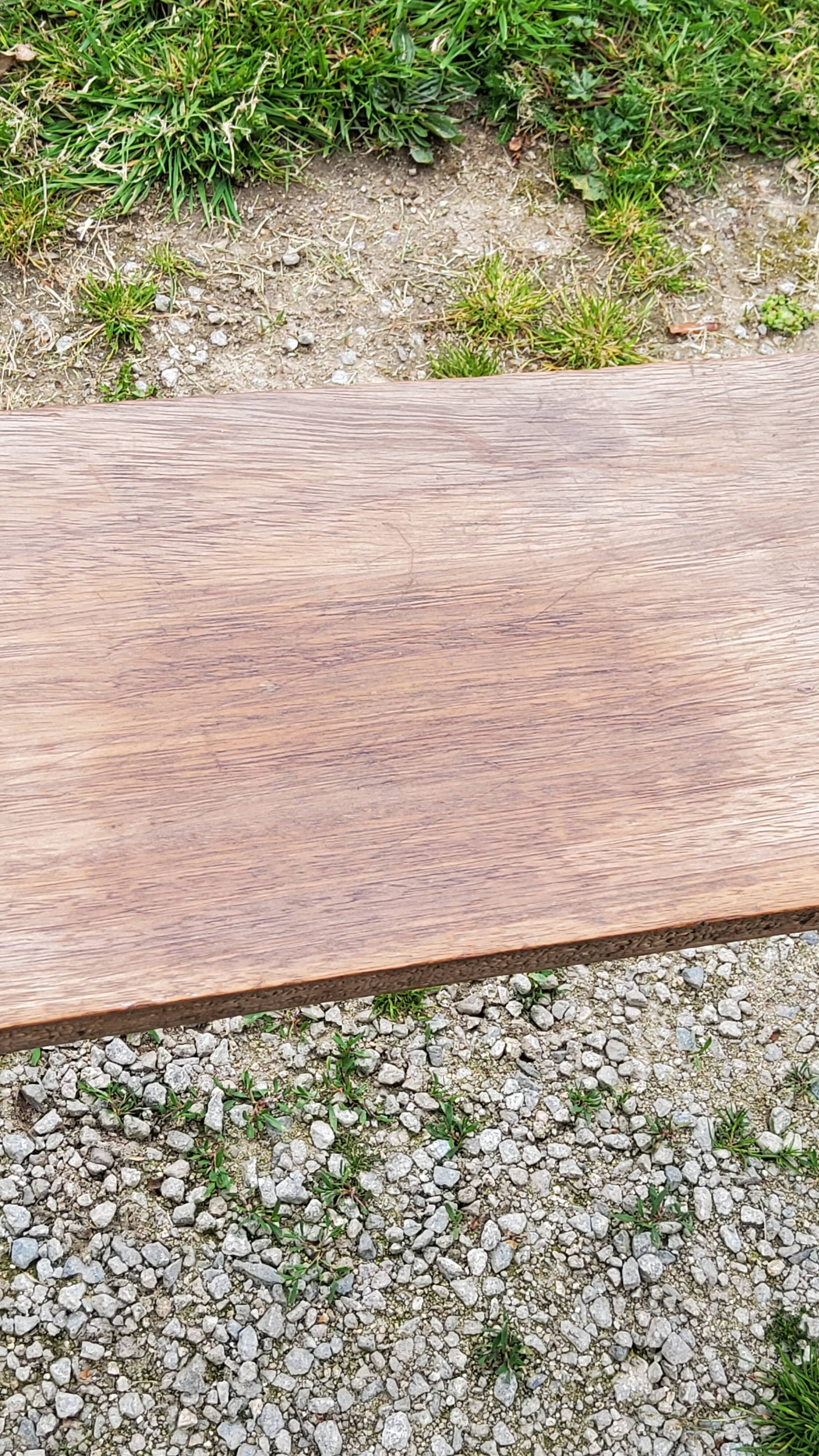 Brutalist antique bench in solid mahogany and solid oak