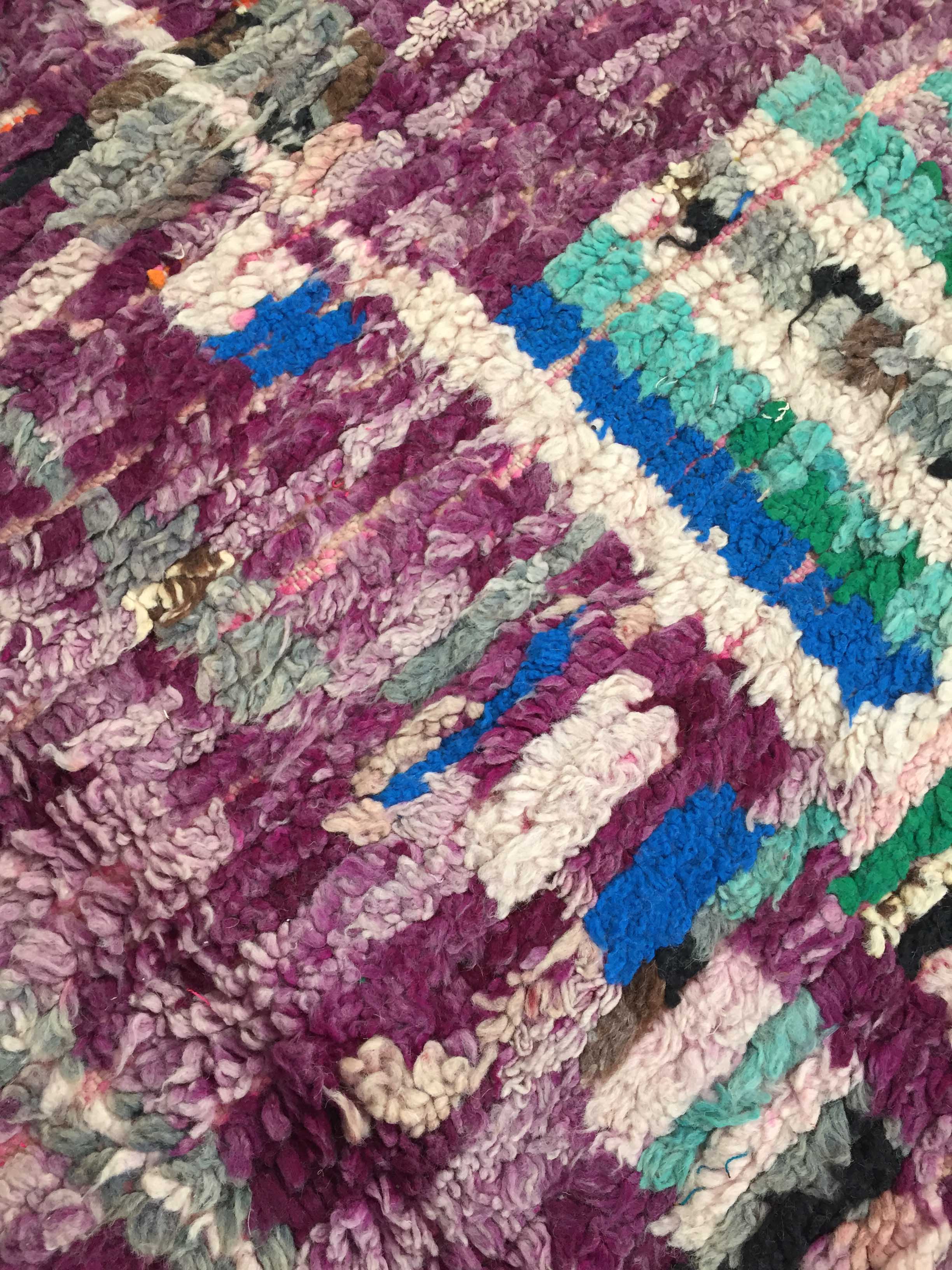 Berber rug Boujaad purple with colorful patterns 264x141cm