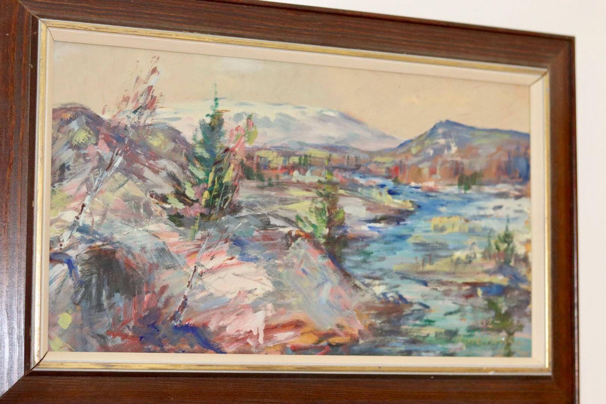 Mid-century Swedish oil painting "Abstract Landscape" – Vintage and framed