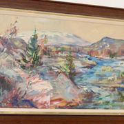 Mid-century Swedish oil painting "Abstract Landscape" – Vintage and framed