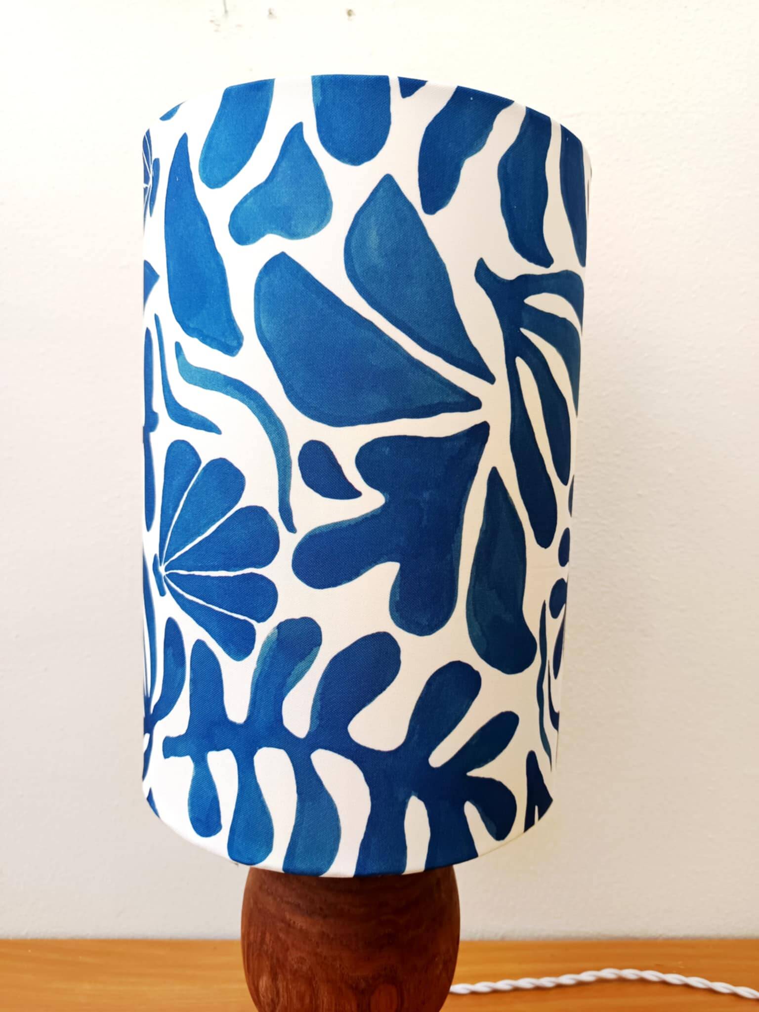 Brutalist wooden lamp and custom shade