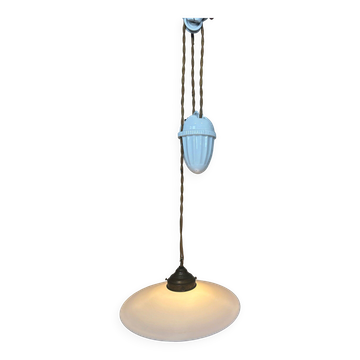 Antique adjustable pendant lamp – opaline and porcelain