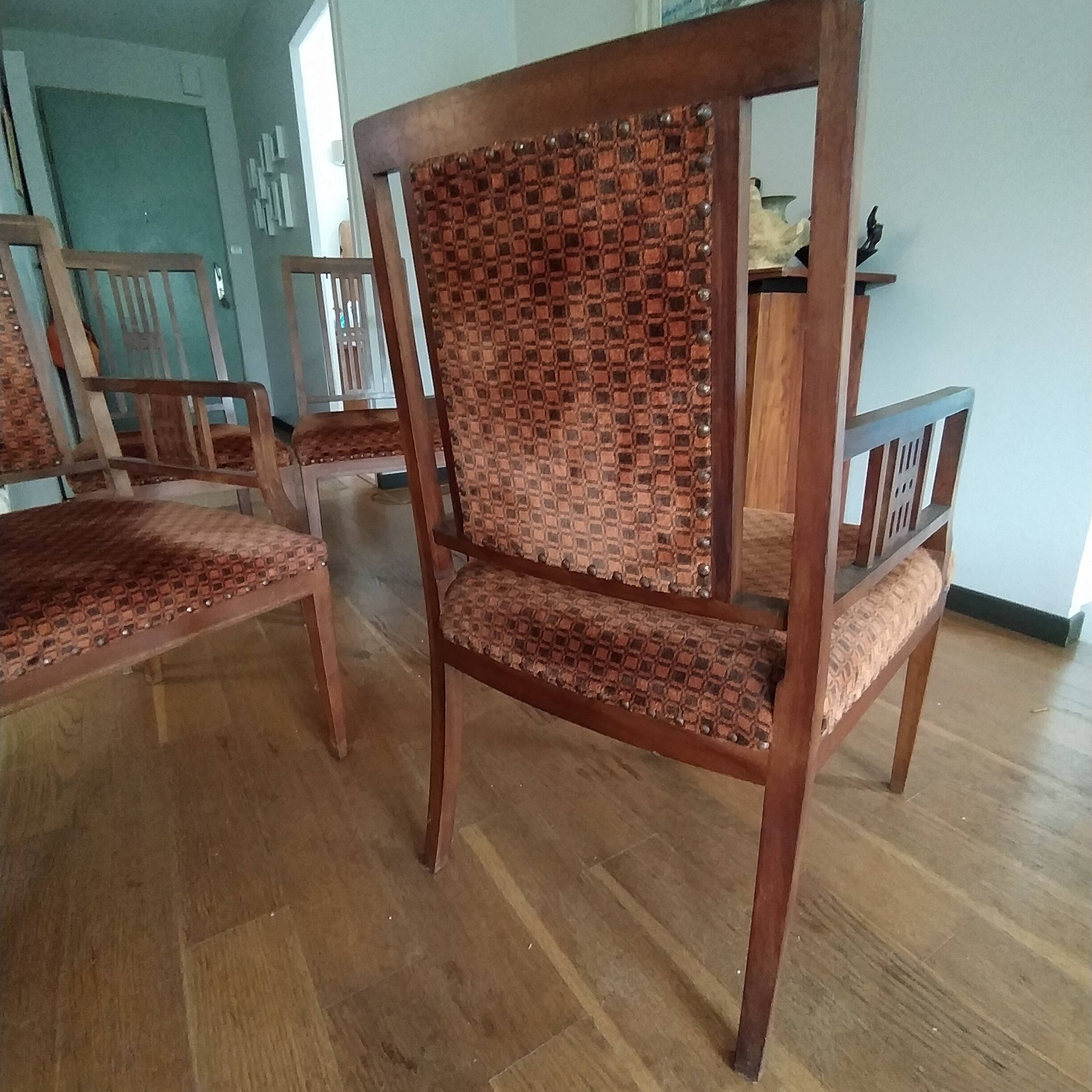 Ensemble Arts & Crafts 1900-1925 – 2 fauteuils et 2 chaises en bois massif