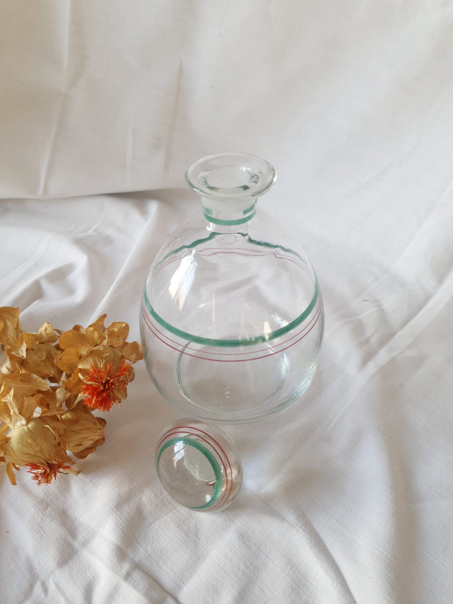 Round glass bottle decanter