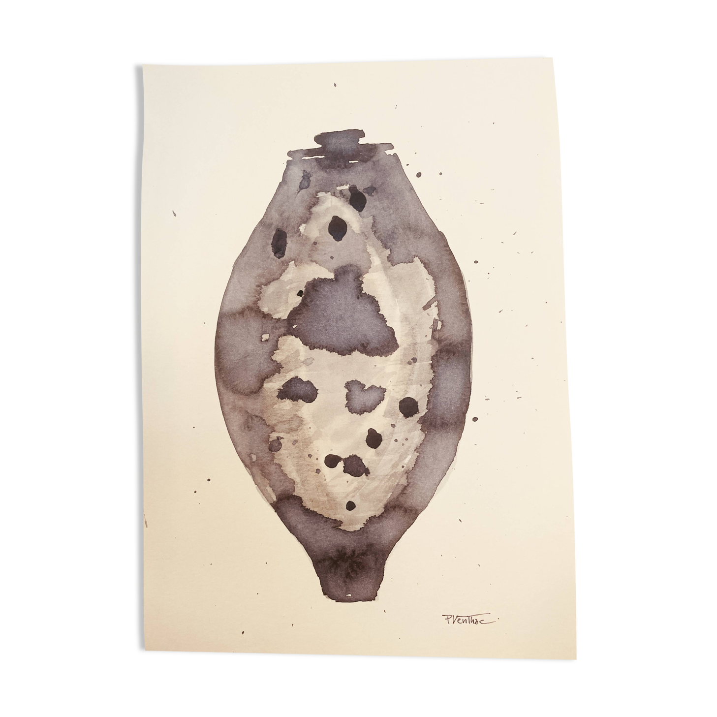 Signed watercolour and ink painting Vase Wabi Sabi Essaouira