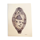 Signed watercolour and ink painting Vase Wabi Sabi Essaouira