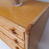 Bamboo and rattan wood chest of drawers from the 60s