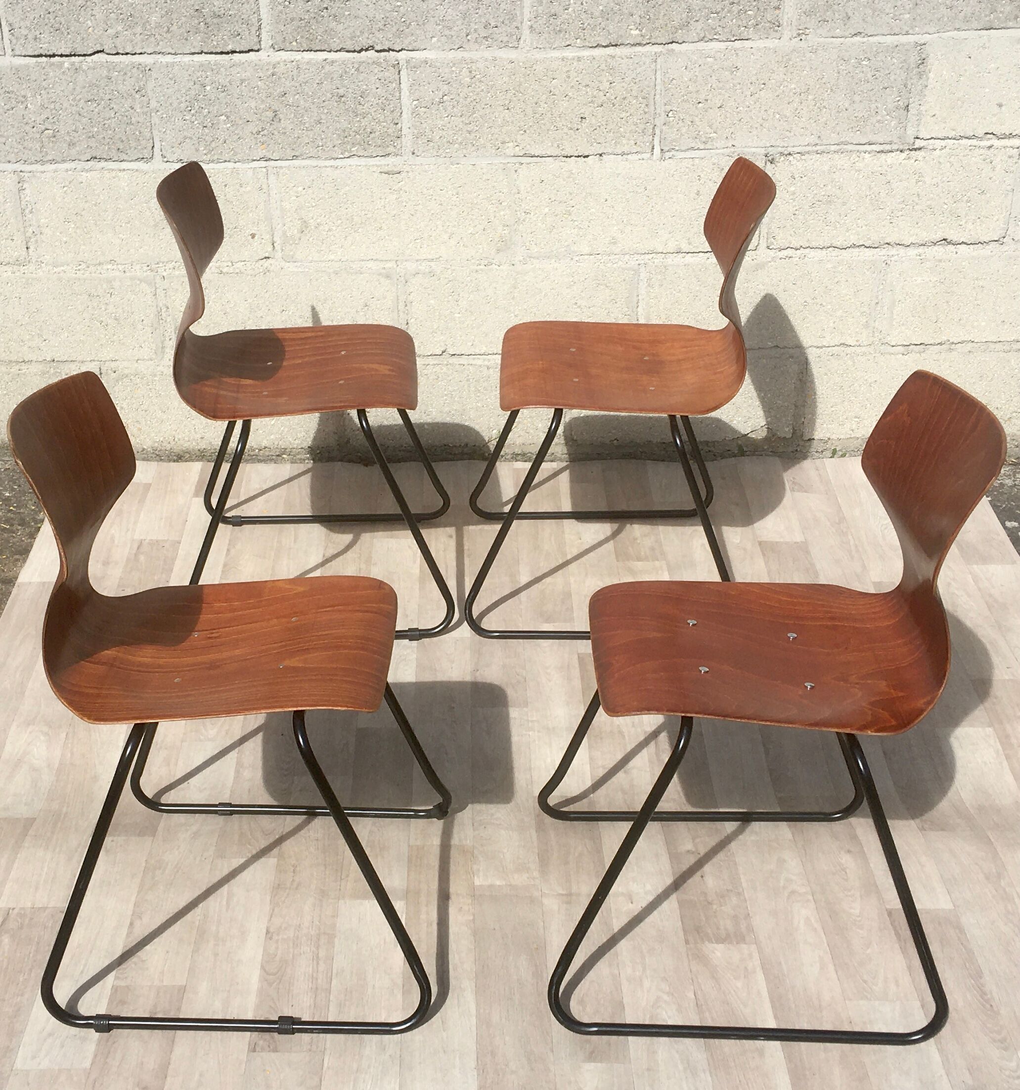 Set of 6 vintage sled chairs