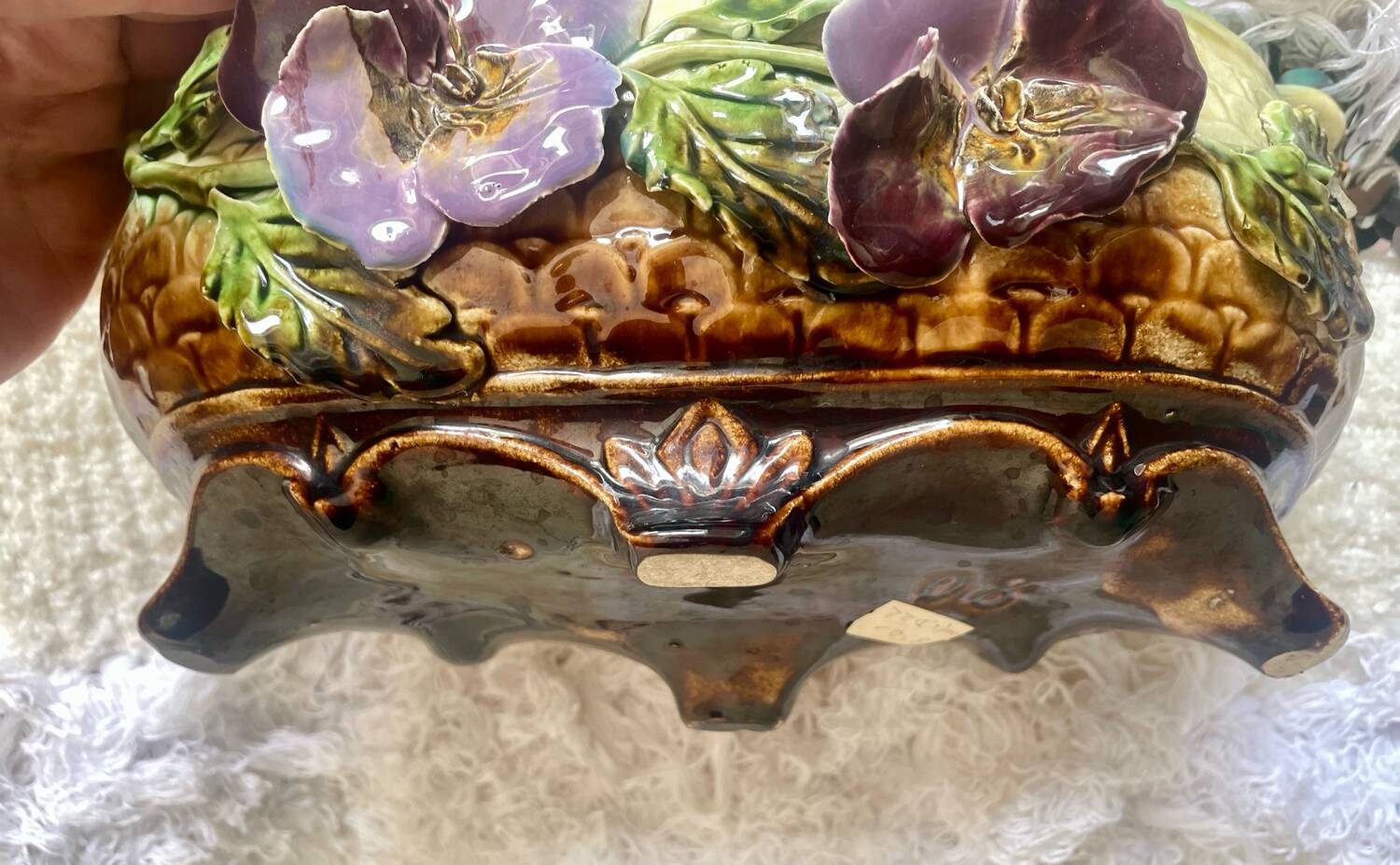 Antique Barbotine Planter from the Onnaing Manufacture, Thought Model