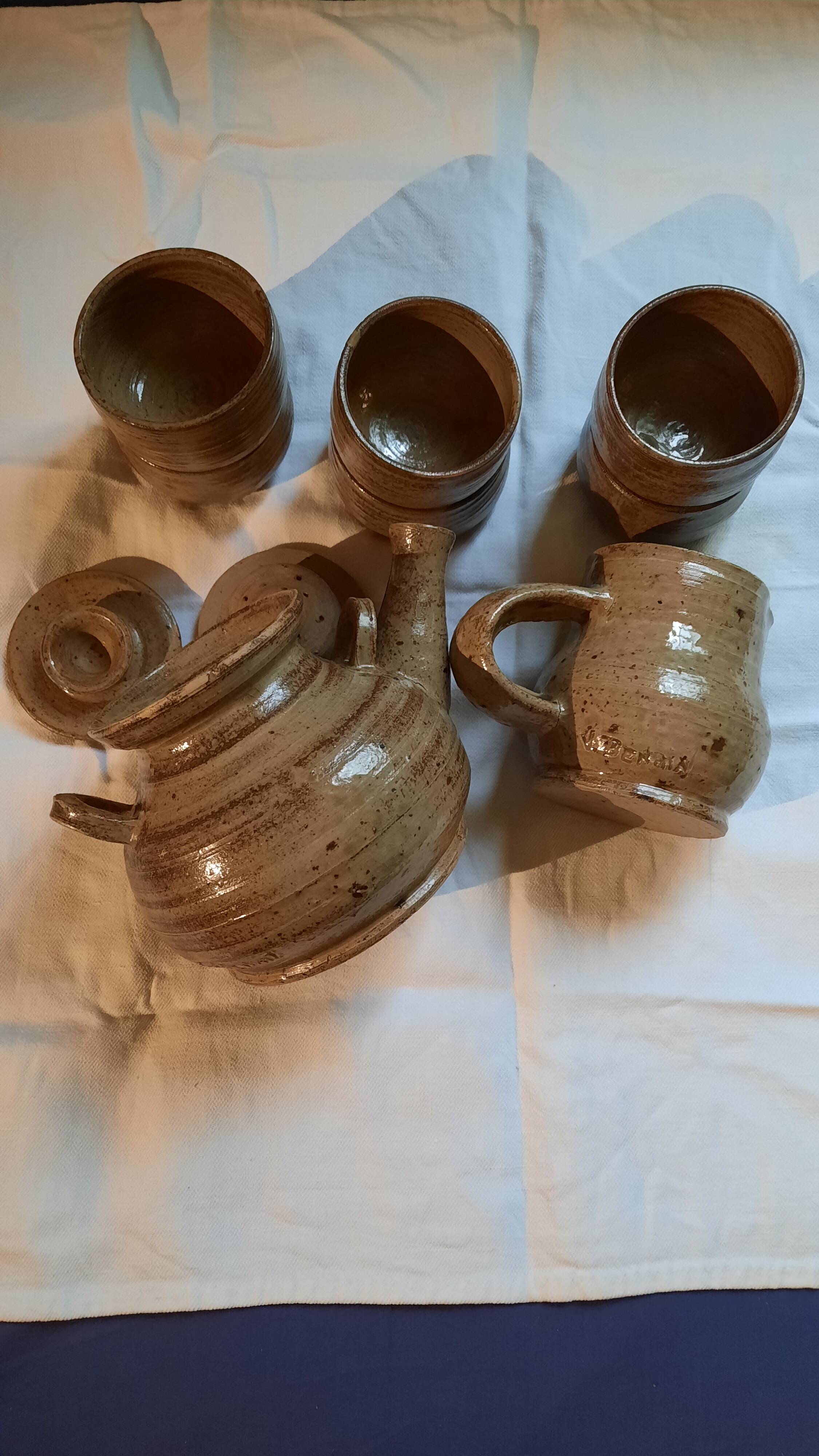8-piece vintage stoneware tea set by V Benaix