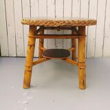Wicker rattan coffee table and vintage bamboo