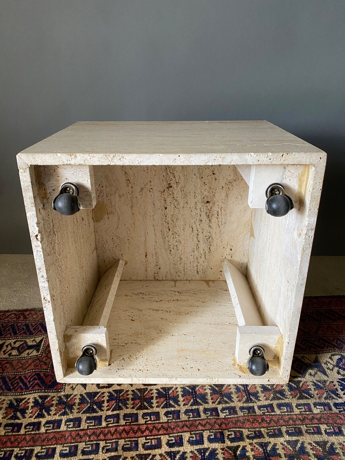 Base table shape square 1970 travertine on wheels french work