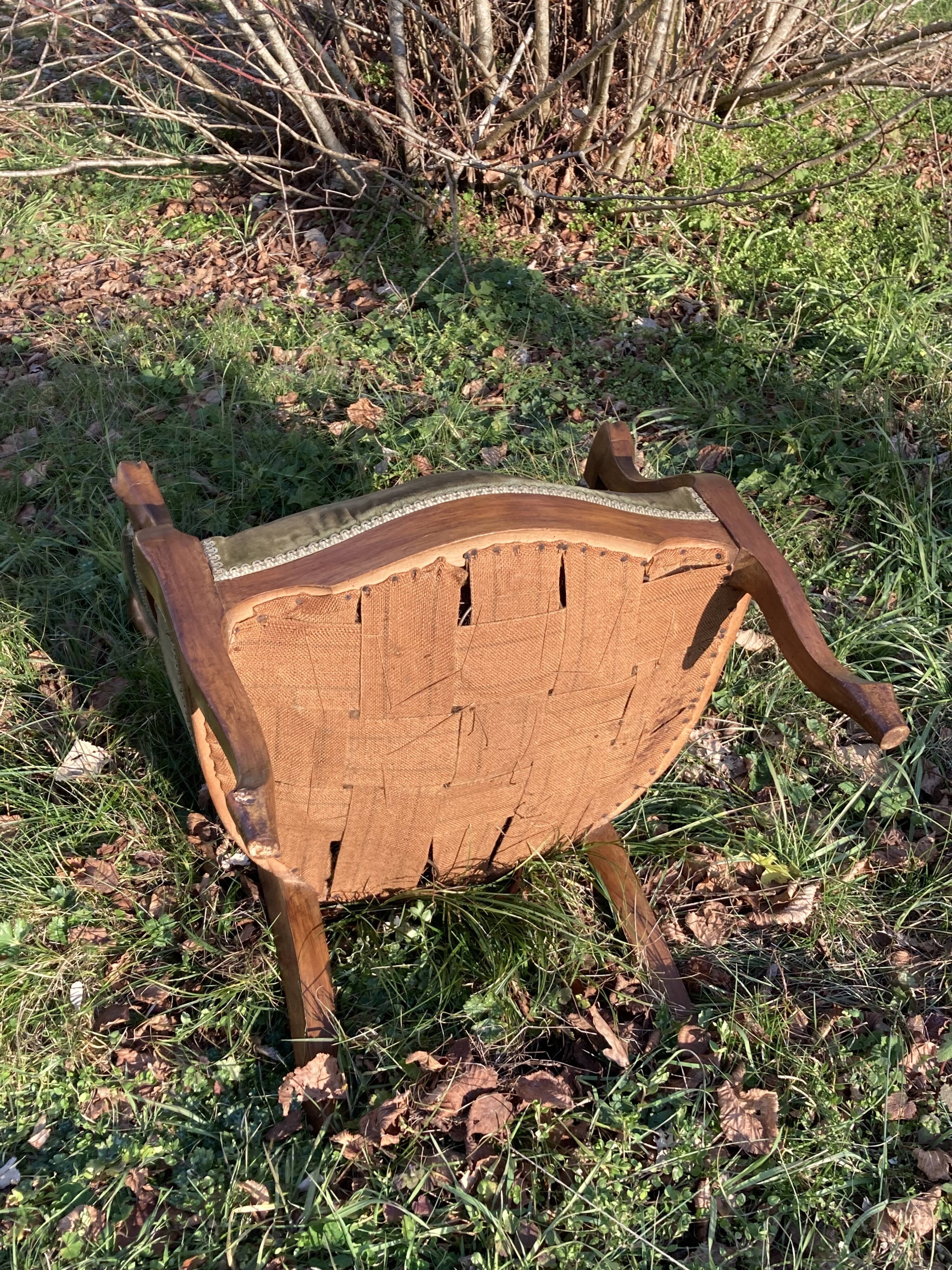 Armchair Voltaire Louis Philippe in wood green velvet XIX