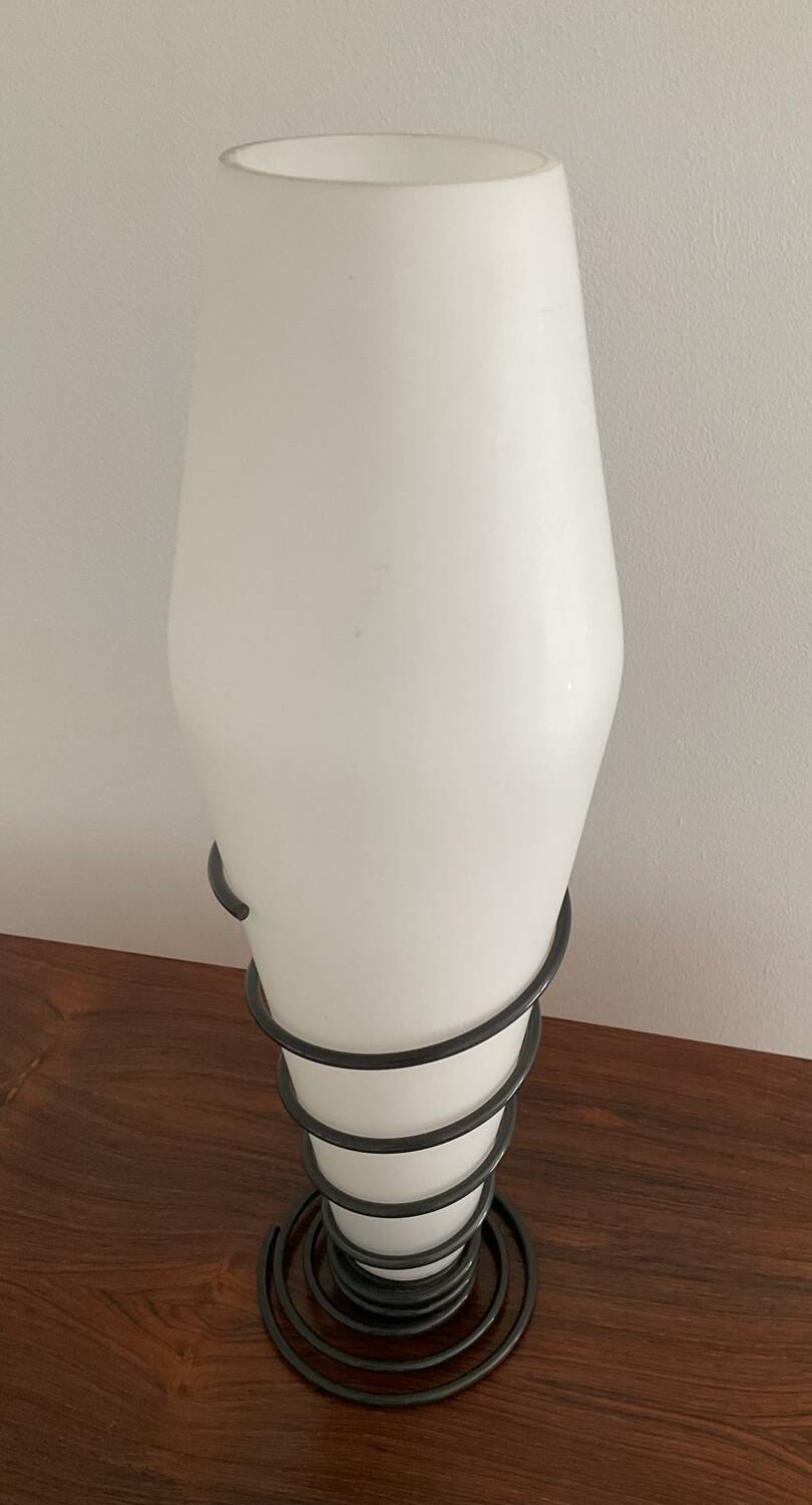 Vintage opaline and metal lamp