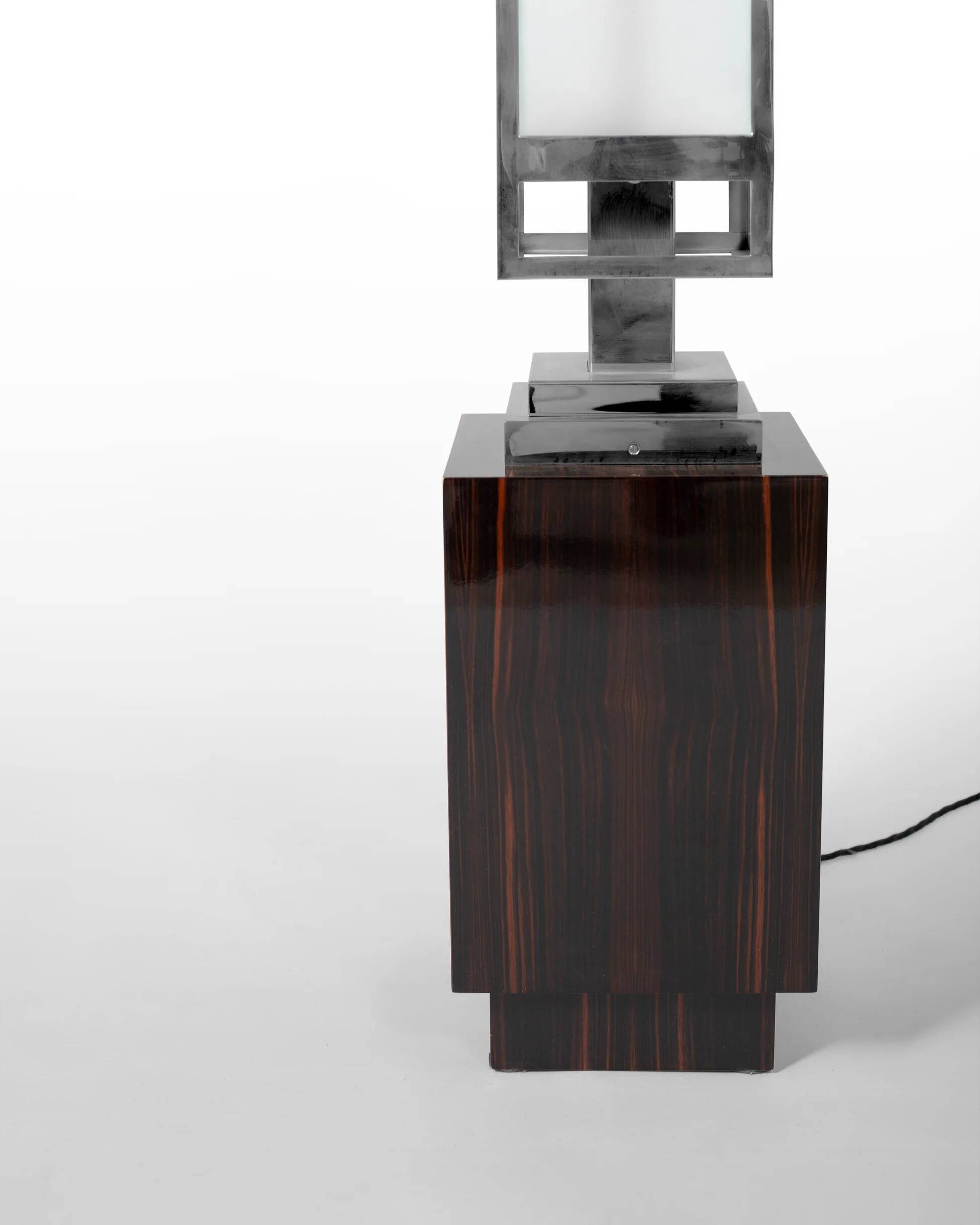Floor lamp in chrome and Macassar ebony, France