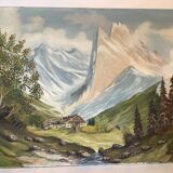 Large mountain landscape painting oil on canvas signed