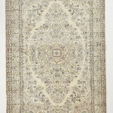 5x9 faded beige wool handknotted oushak rug, 276x166cm