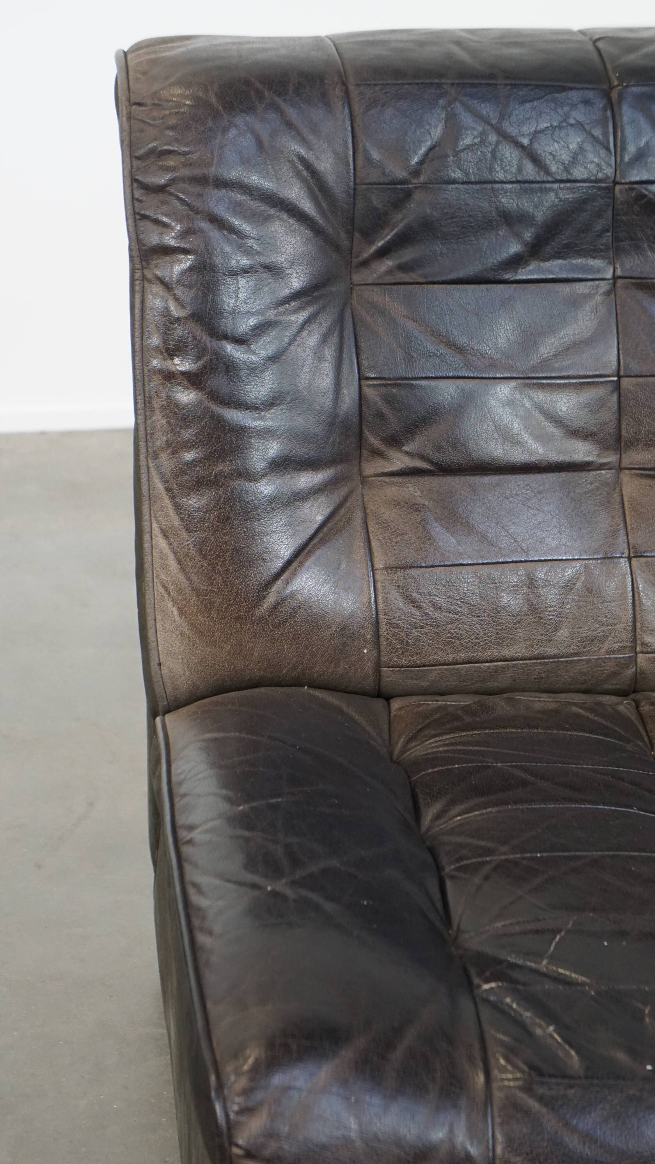 Fauteuil design vintage en cuir gris des années 1970