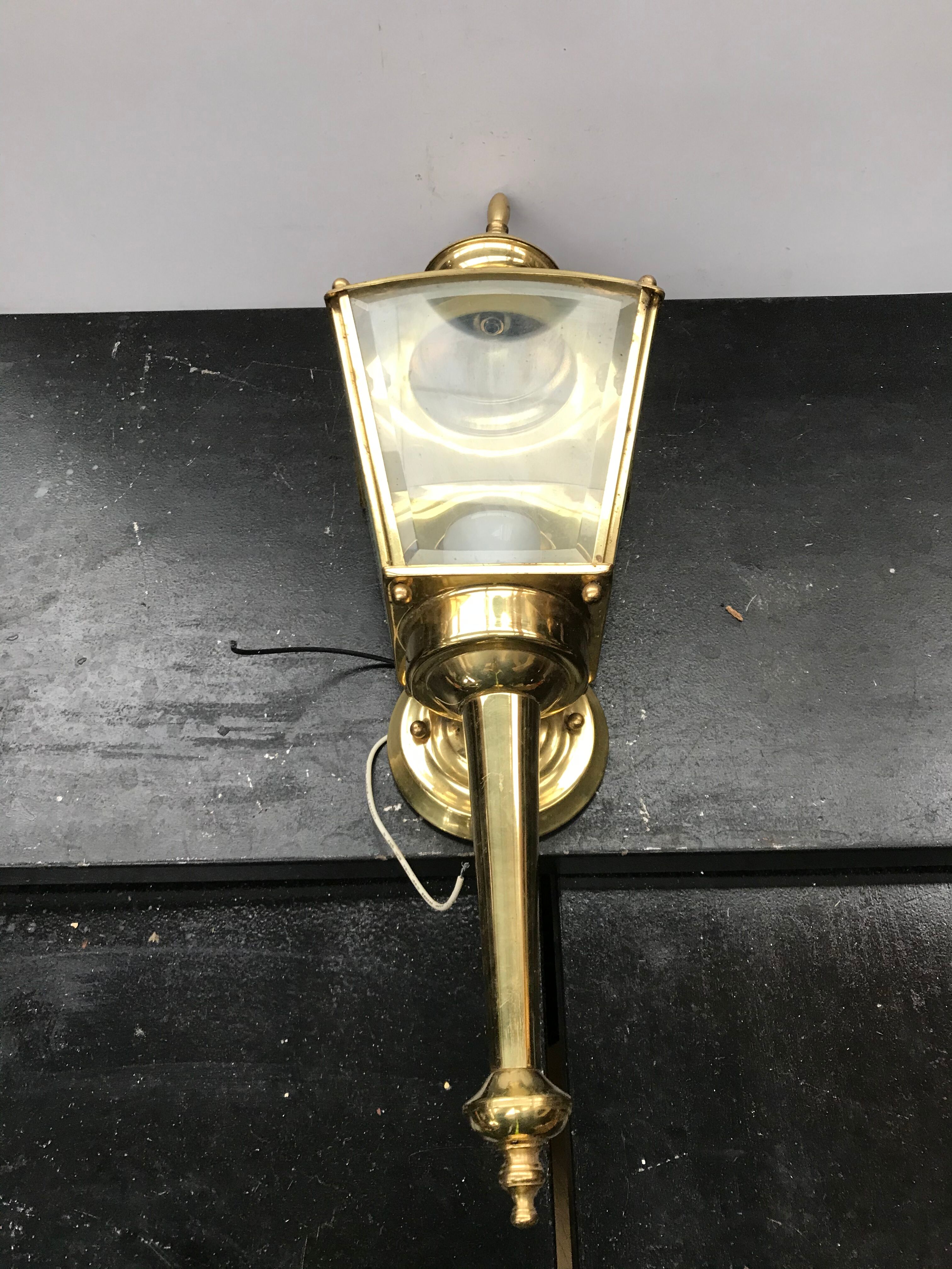 Gold metal lantern wall light with vintage beveled glass