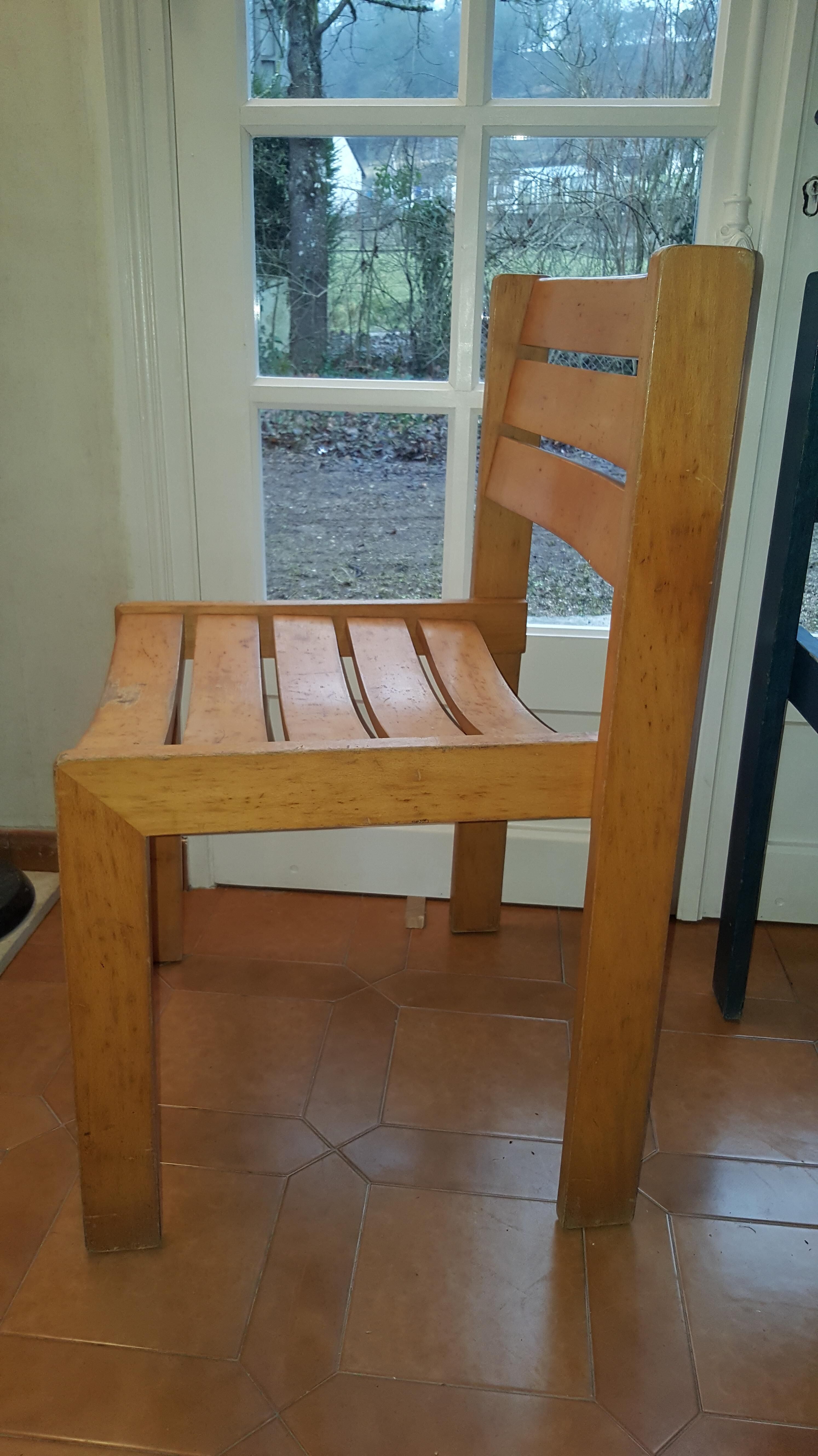 Lot of 5 Scandinavian chairs varnished and blue duck