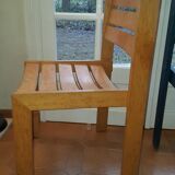 Lot of 5 Scandinavian chairs varnished and blue duck