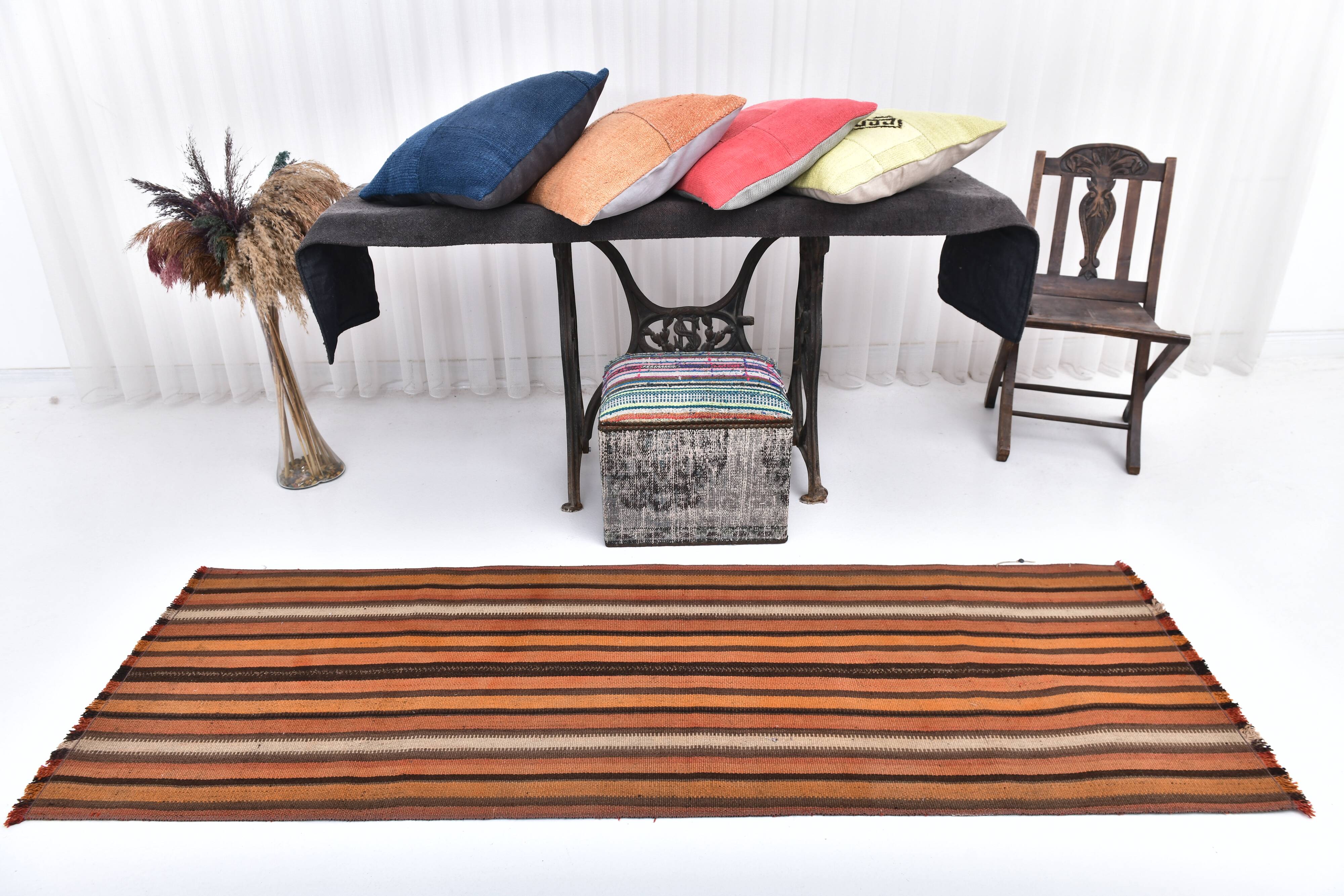 2x7 Brown Orange Vintage Kilim Runner Rug 73x221Cm SK 241806