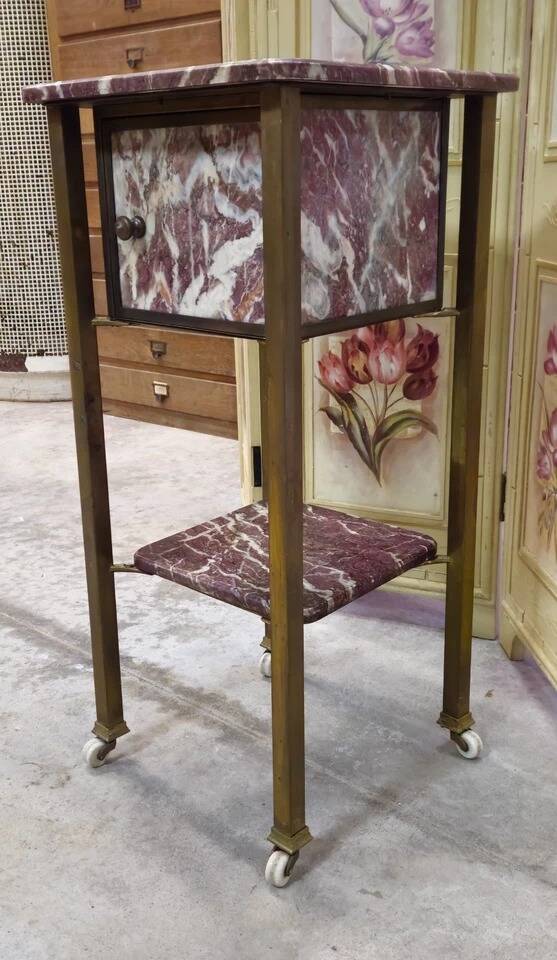 Side table / bedside table in red marble and brass – circa 1900