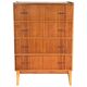Vintage Scandinavian brown wooden chest of drawers with iron handles and 4 drawers, 1960s.