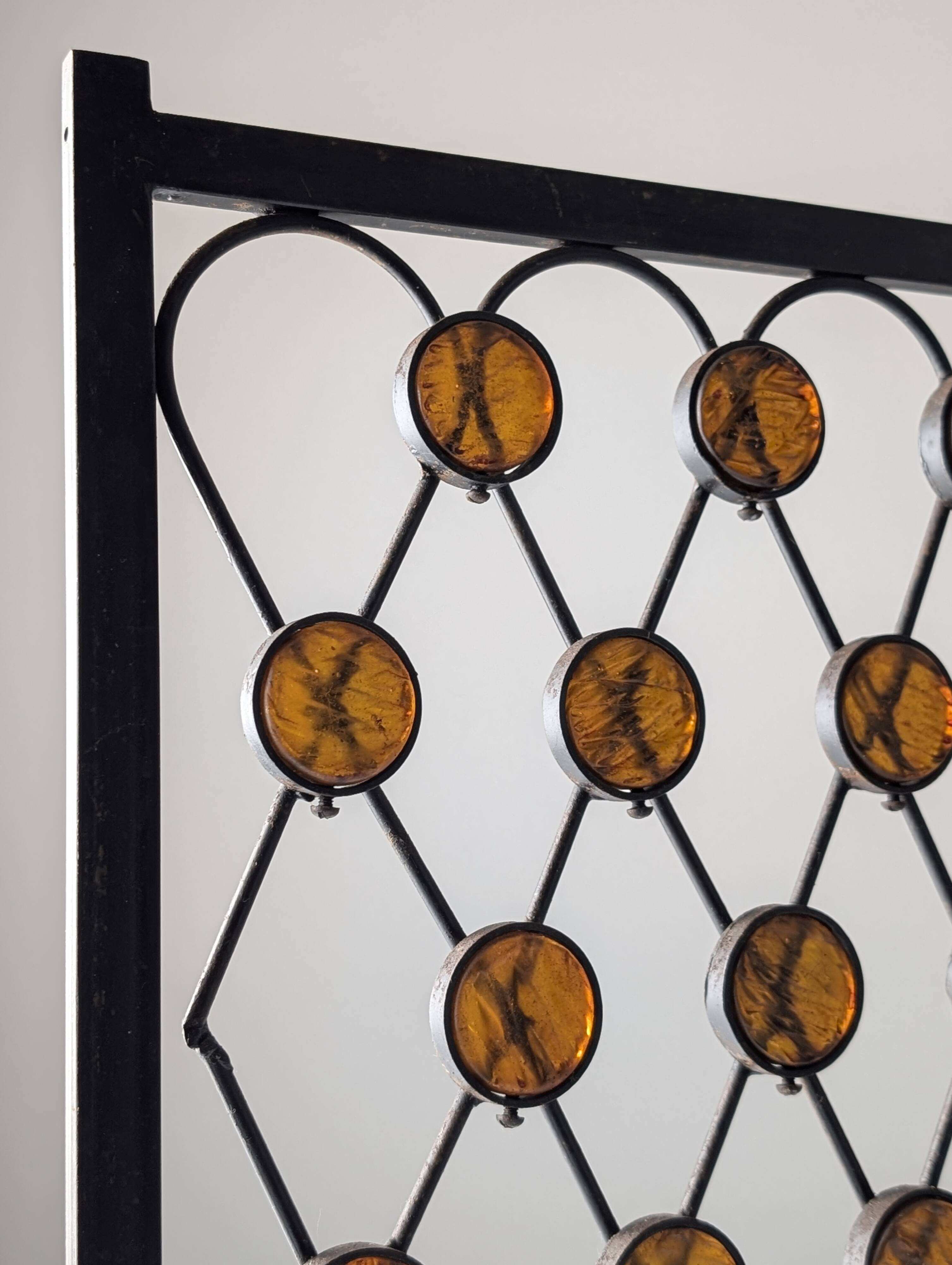 Wrought Iron Fire Screen with Orange Acrylic, Mid-Century, 1960s