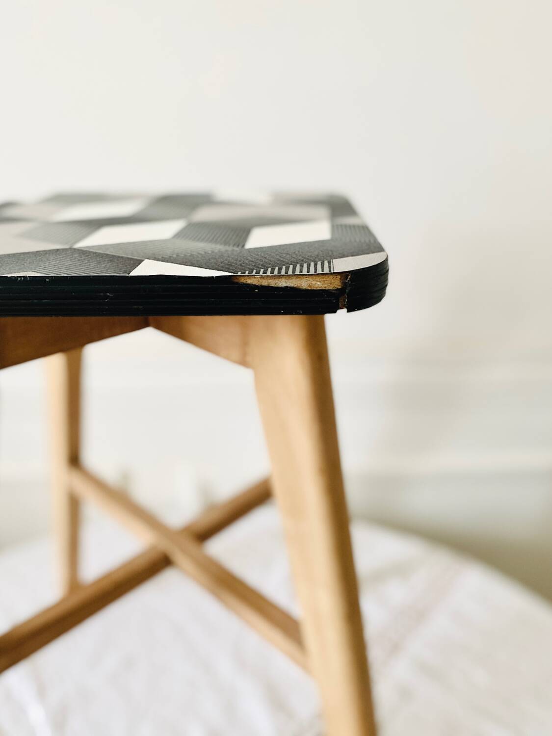 Vintage LV brand wood and formica stool from the 1950s