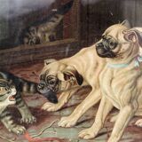 Pair of dog and cat chromolithographs, 19th century