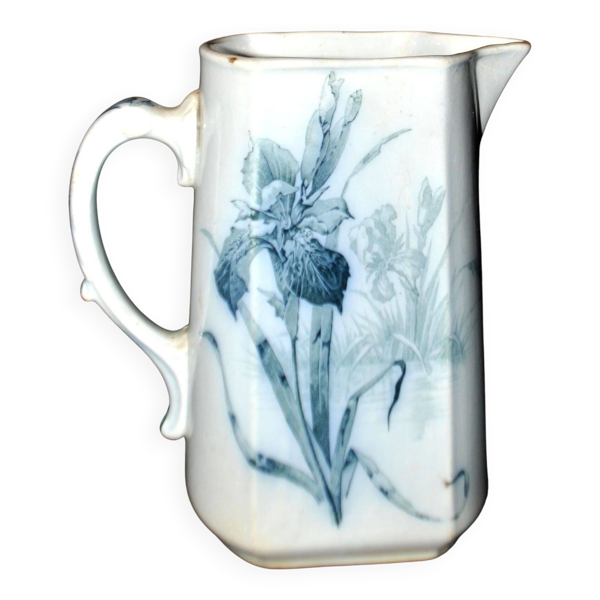 Pichet broc art nouveau ancien fleur iris en faïence Villeroy Boch Wallerfangen