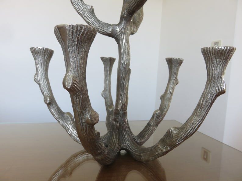 Brutalist candlestick sculpture massive aluminum tree 70s
