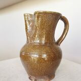 Vintage Studio Pottery Owl Pitcher: Speckled Glaze Stoneware Vase