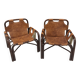 Paire de fauteuils en cuir et bambou Tito Agnoli
