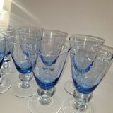8 vintage blue bubble blown glass walking glasses