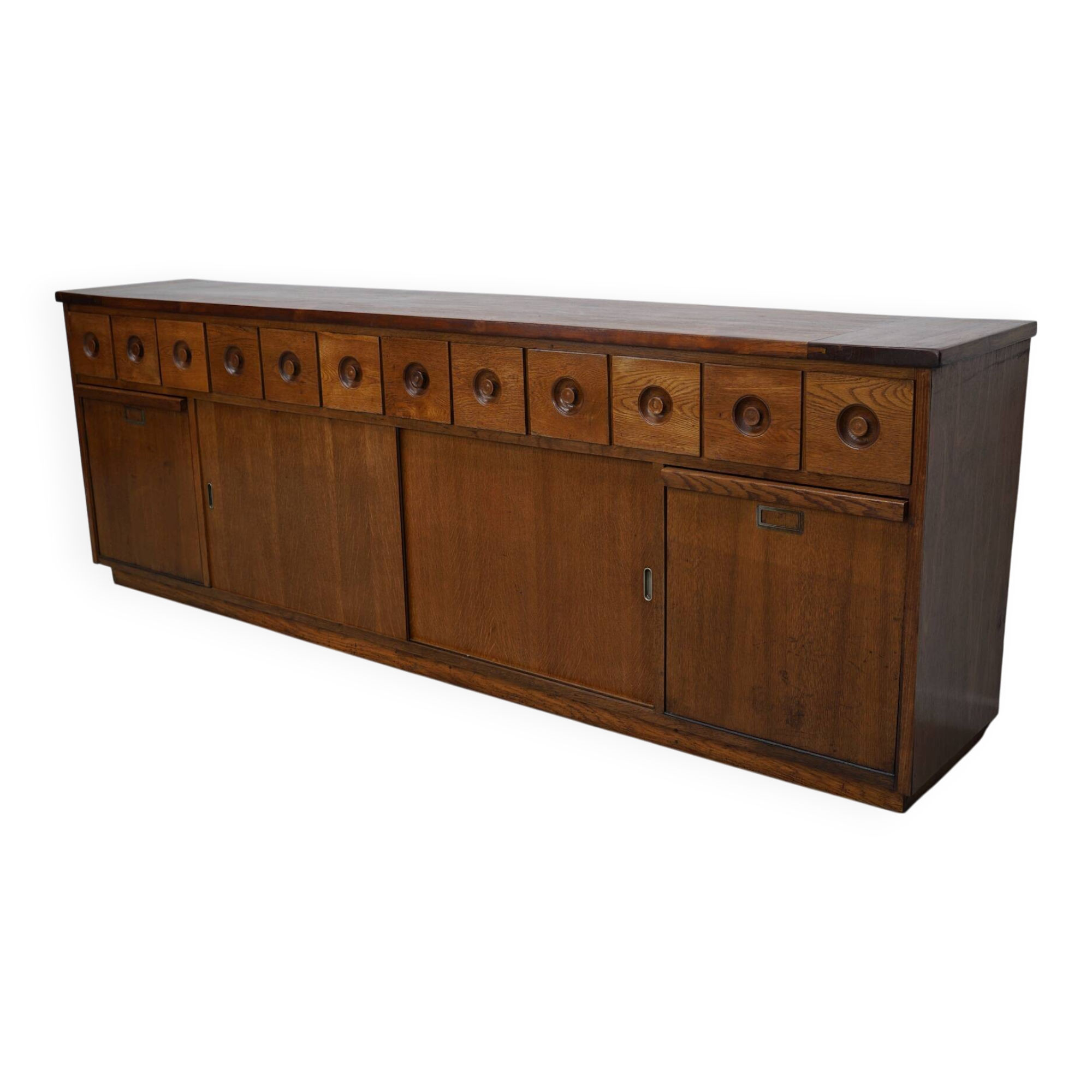 Dutch Industrial Oak Apothecary / Bakery Cabinet, circa 1950s
