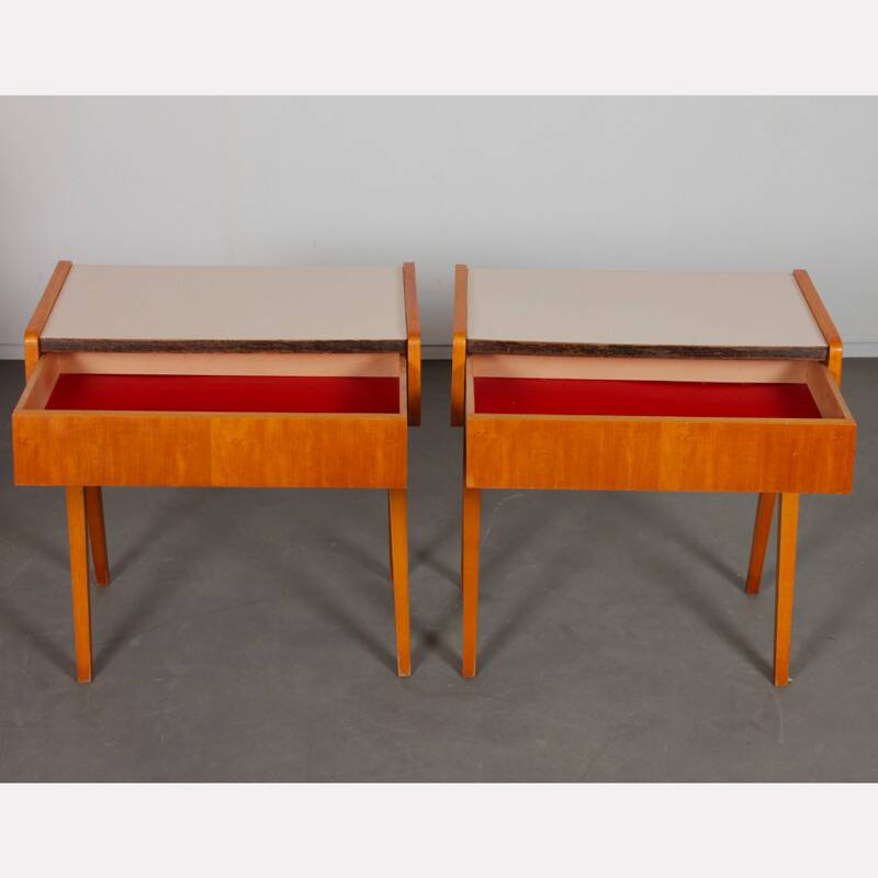 Paire de tables de nuit vintage, bois et formica, 1970