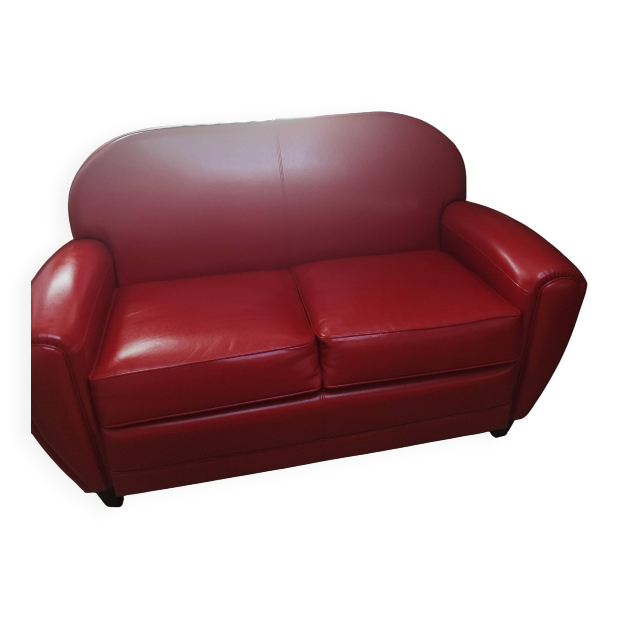Red 2-seater Club Sofa in coated leather – Maison Pavane