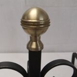 Ancienne paire de chenet fonte fer forgé et bronze cheminée accessoire