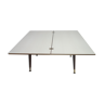 Table à manger en formica blanc et marron réglable en taille et en hauteur