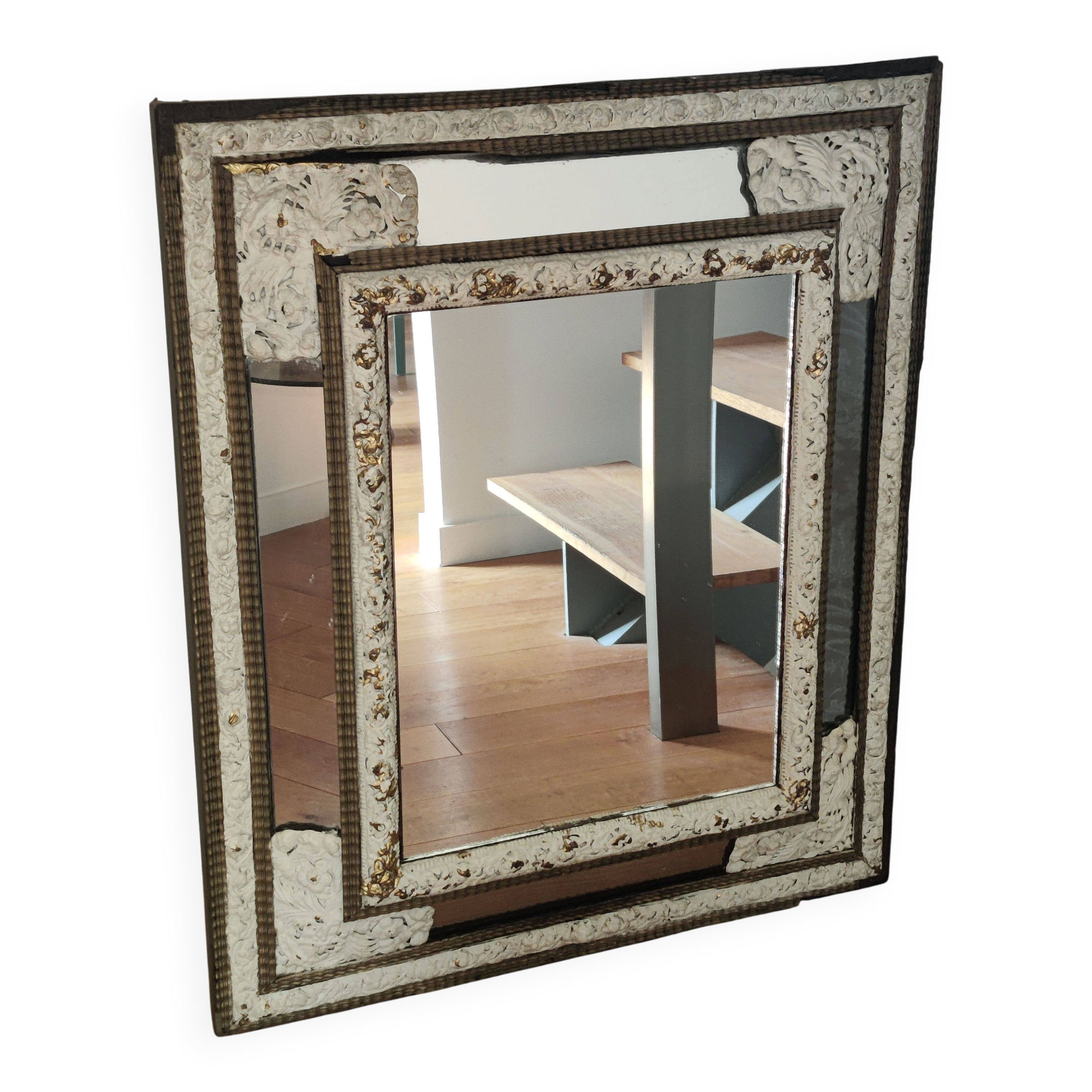 Rare oak mirror with shutters