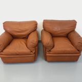 Pair of vintage Coquelicot lounge chairs by Tito Agnoli for Poltrona Frau in leather from the 70s
