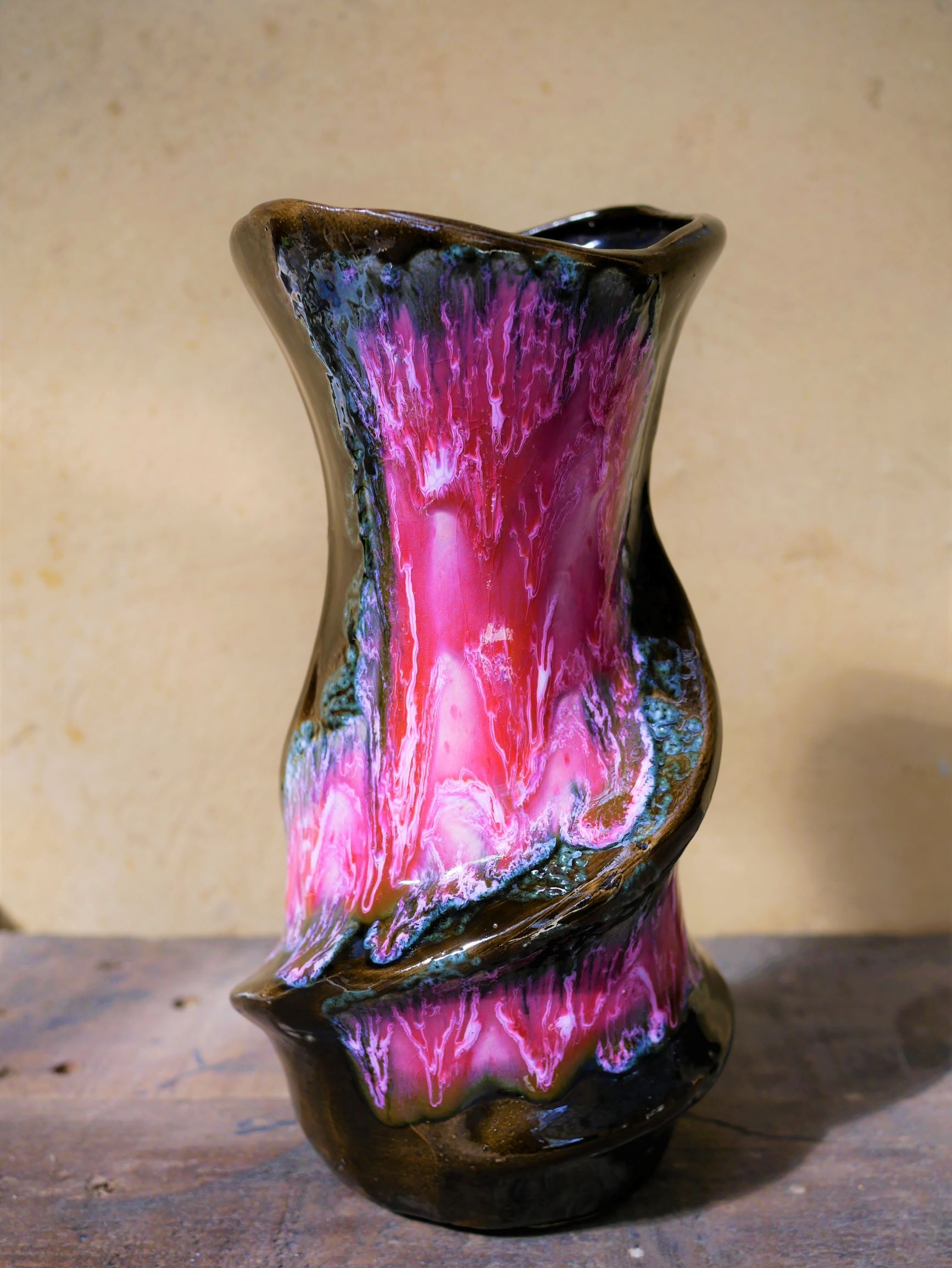 Large vase Vallauris vintage Brown-rose