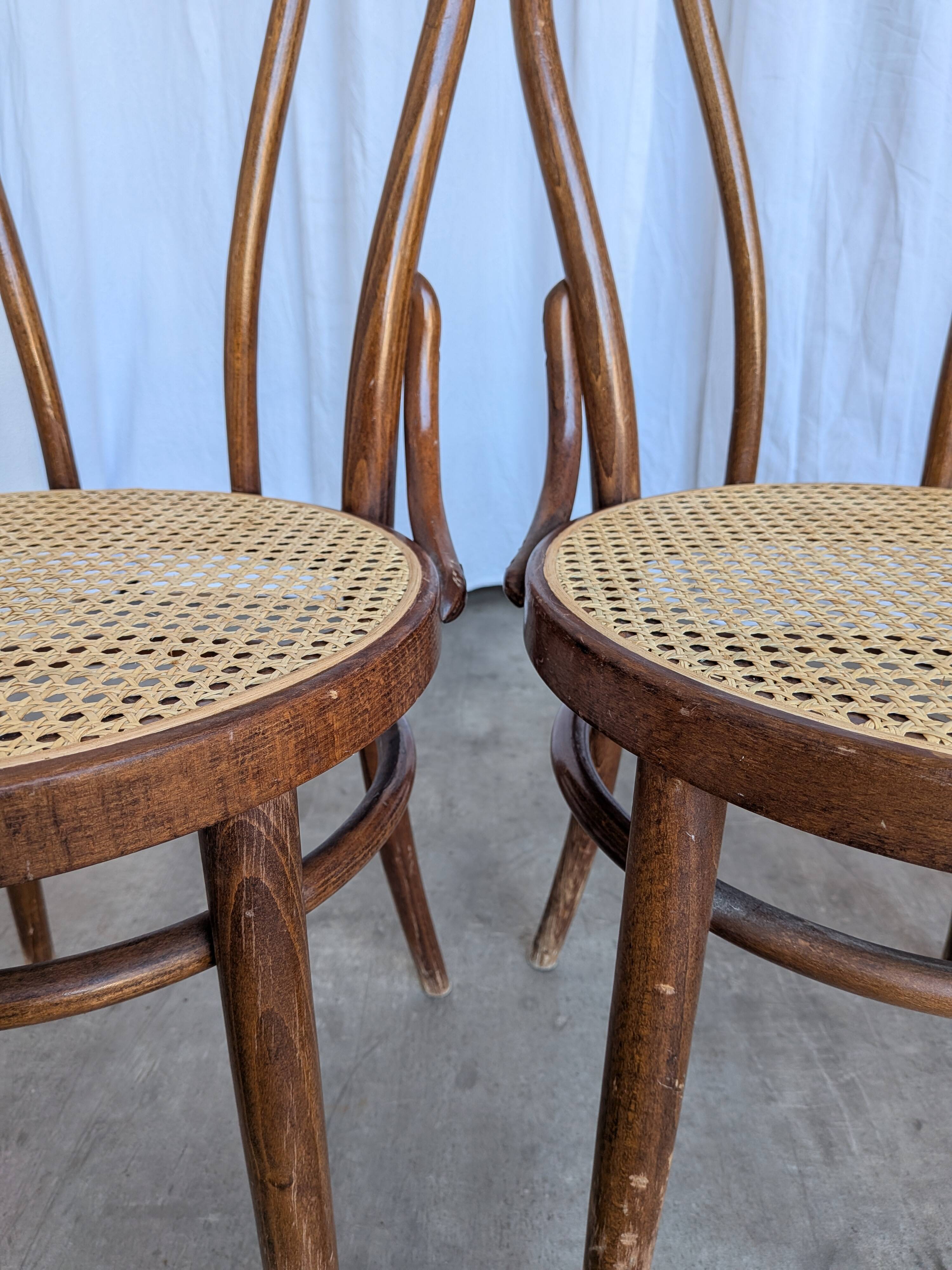 Set of 6 Bentwood Dining Chairs with Cane Seat / Bistro Thonet Style Chairs