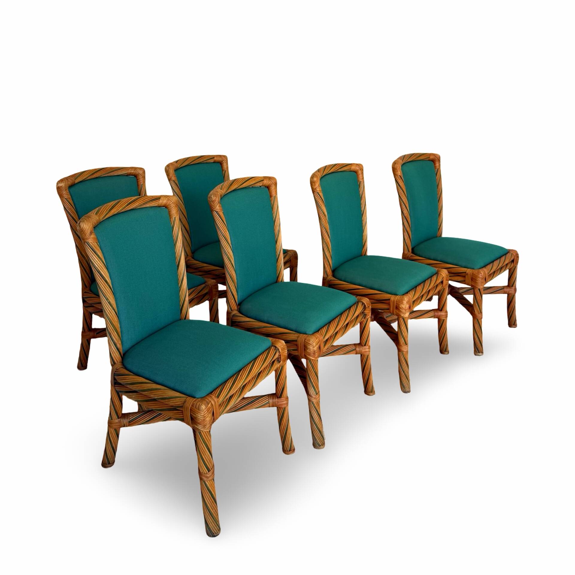 Set of six vintage bamboo and rattan dining chairs