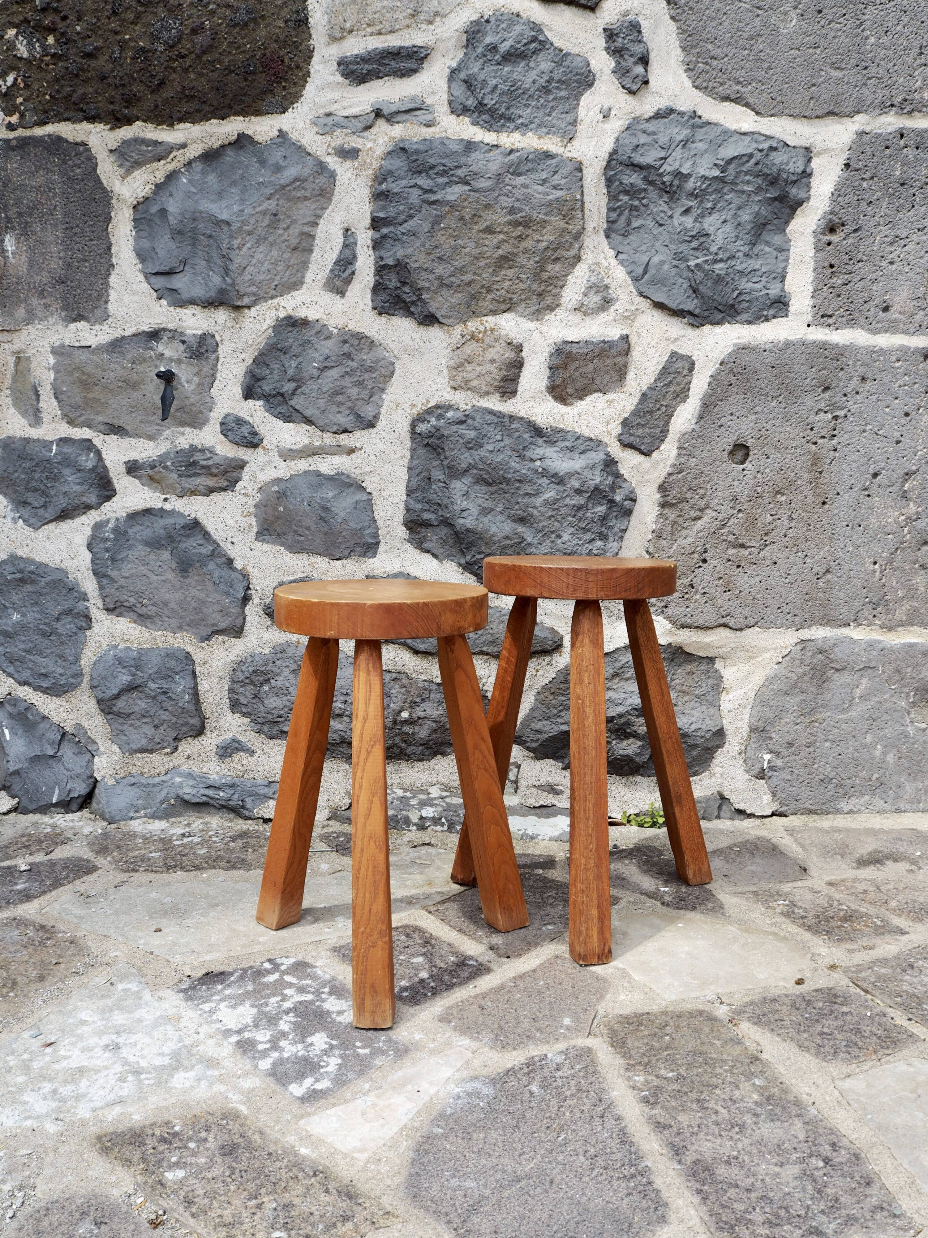 Pair of solid wood tripod stools