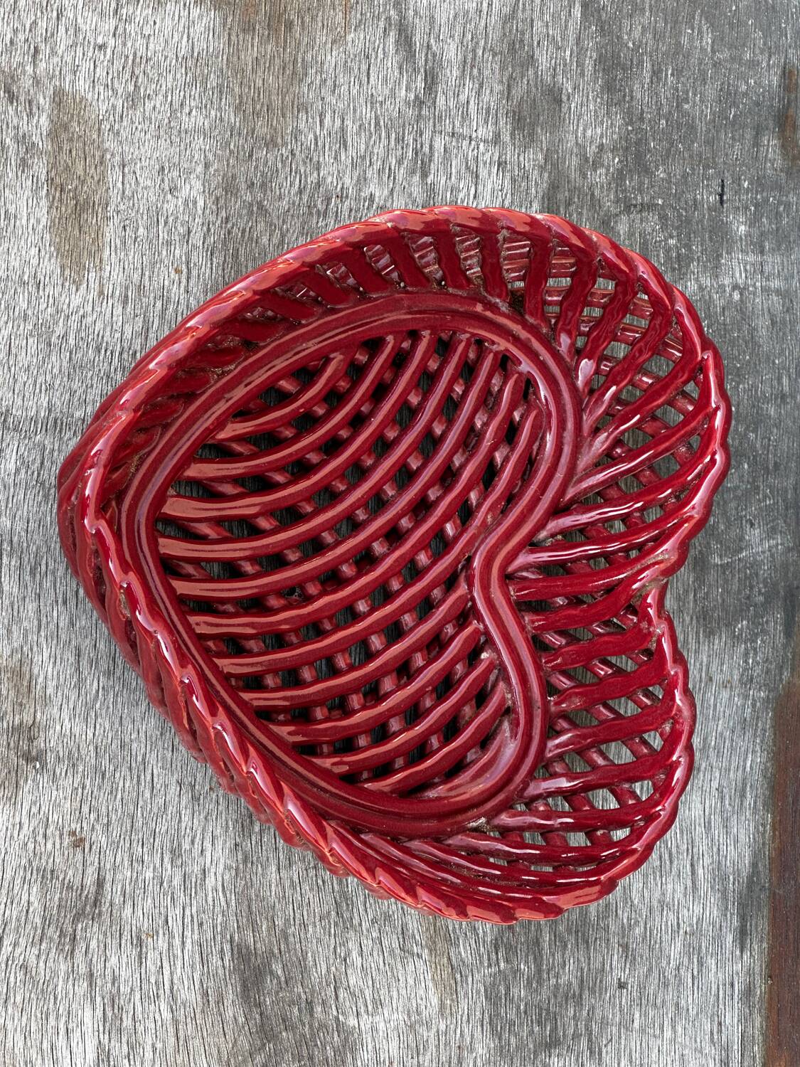 Heart-shaped woven ceramic basket/empty pocket Vallauris 50's