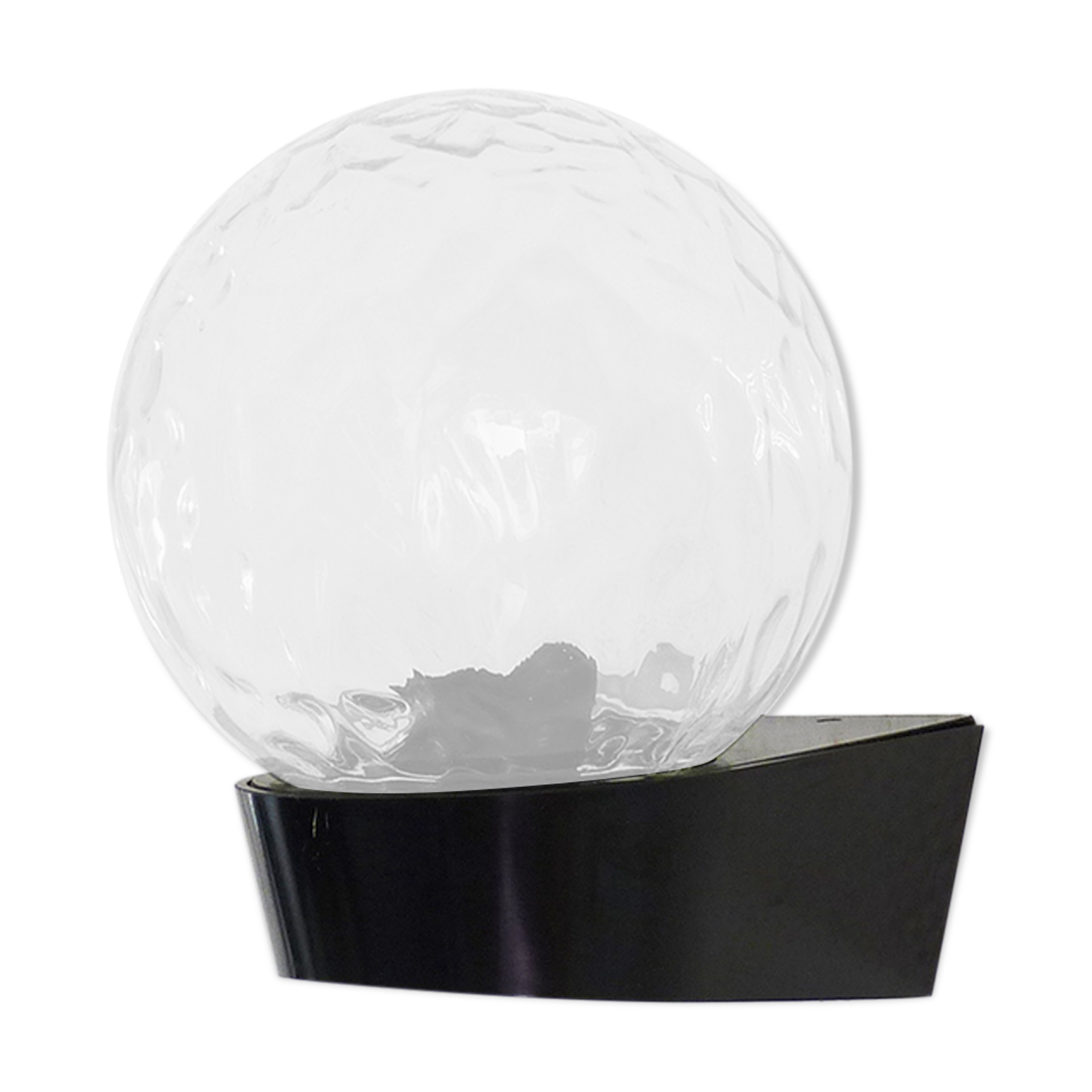 Vintage wall light plastic or bakelite structure, transparent glass globe. Year 70