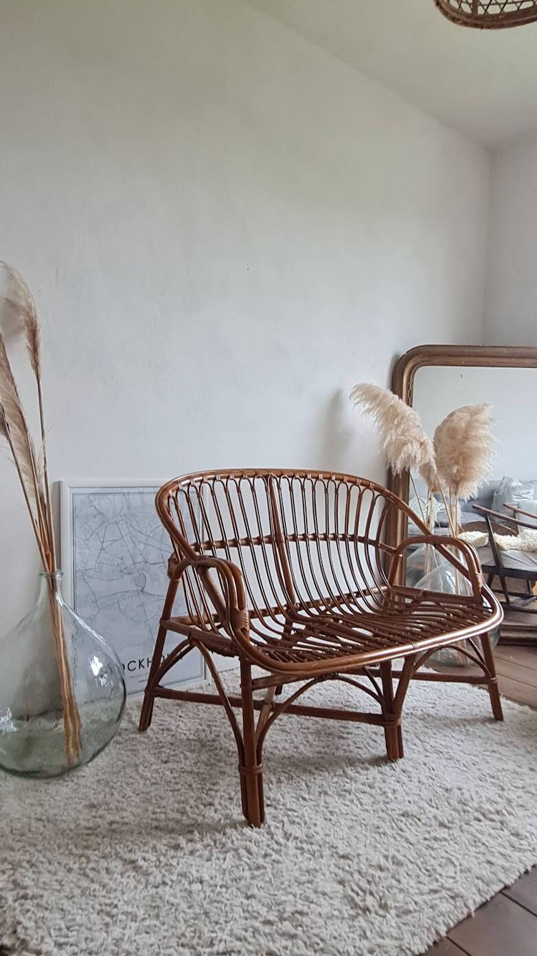 Vintage 1970s rattan bench